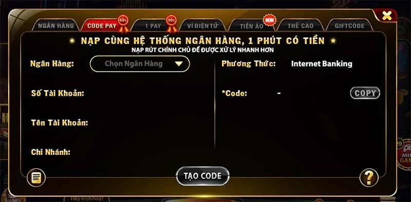 Các phương thức nạp tiền đa dạng và thuận tiện sẽ giúp bạn dễ dàng tham gia vào thế giới game bài đầy hấp dẫn.